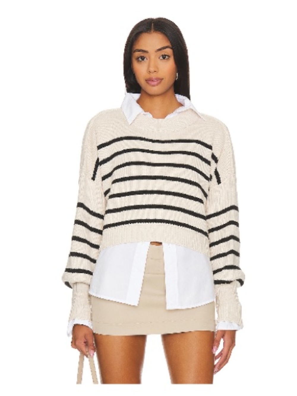 Free People Stripe Easy Street Crop Sweater in Pearl Combo